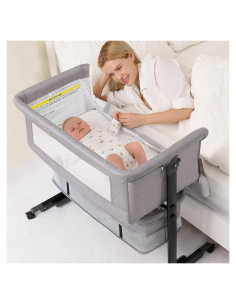 Cuna 3 en 1 Semphis Lateral Ajustable Gris con Malla Transpirable
