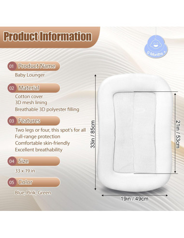 Cojín para Bebé Saanerueen Azul Suave y Lavable 0-12 Meses