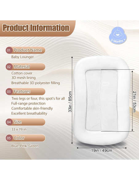 Cojín para Bebé Saanerueen Azul Suave y Lavable 0-12 Meses