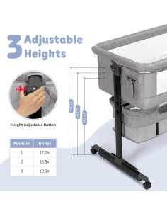 Cuna 3 en 1 Semphis Lateral Ajustable Gris con Malla Transpirable 2