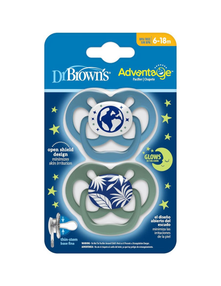 Chupete Dr. Brown's Advantage Azul 6-18m Brilla en la Oscuridad