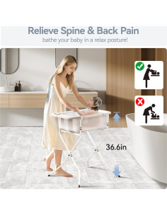 Bañera Plegable para Bebés Elyelsanns con Soporte y Termómetro 2