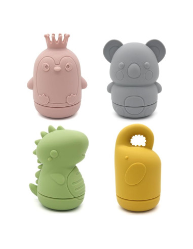 Juguetes de Baño de Silicona Ginbear - Pack de 4 Dino