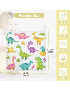 Toallitas de Muselina WIFIU Dinosaurio 30x30 cm 3 Piezas 2