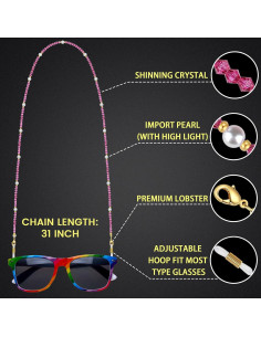 Cadena de Gafas Pasión Rosa - Perlas y Cristales Elegantes 2