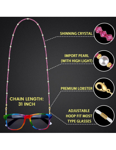 Cadena de Gafas Pasión Rosa - Perlas y Cristales Elegantes