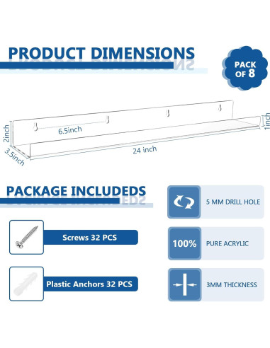 Estantes Flotantes Transparentes Kathfly 61 cm - 8 Piezas
