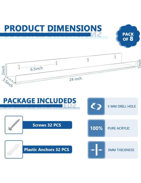 Estantes Flotantes Transparentes Kathfly 61 cm - 8 Piezas