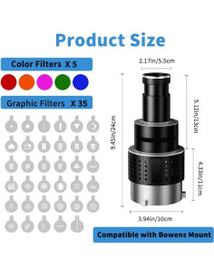 Kit Snoot Óptico Cónico Bowens XXF con 35 Gobos y 5 Filtros 2