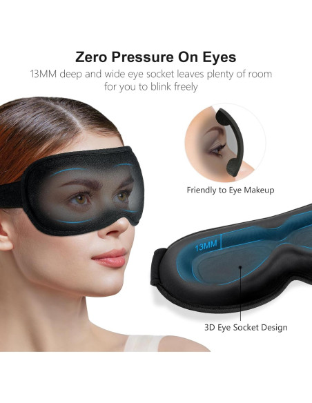 Gritin Máscara de Sueño 3D Negra Sin Presión y Ajustable