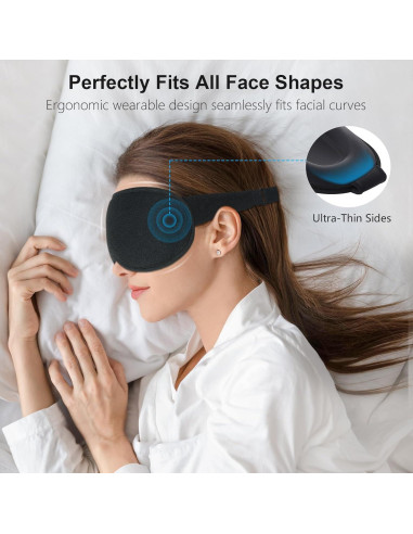 Gritin Máscara de Sueño 3D Negra Sin Presión y Ajustable