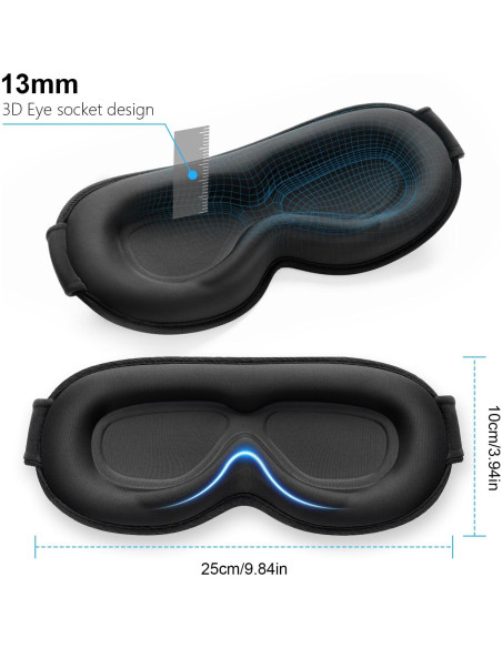Gritin Máscara de Sueño 3D Negra Sin Presión y Ajustable