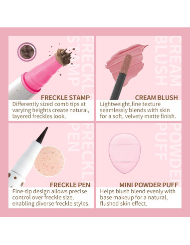 Kit de Sello de Pecas Falsas QIUFSSE 2 en 1 Rubor y Pecas
