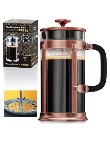 Cafetera Prensa Francesa EzDtach Acero Inoxidable 1L Cobre