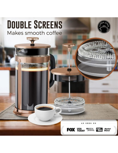 Cafetera Prensa Francesa EzDtach Acero Inoxidable 1L Cobre