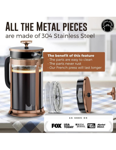 Cafetera Prensa Francesa EzDtach Acero Inoxidable 1L Cobre