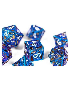 Juego de Dados de Metal 7 Piezas Dragones D&D Bronce Azul