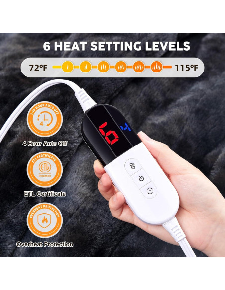 Manta Calentada Eléctrica HYLEORY 127x152 cm Negra 10 Niveles