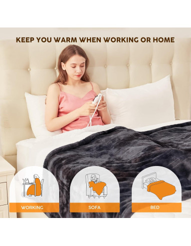 Manta Calentada Eléctrica HYLEORY 127x152 cm Negra 10 Niveles