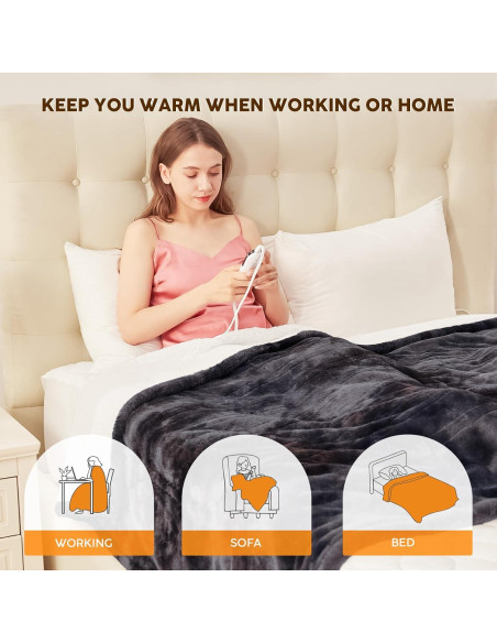 Manta Calentada Eléctrica HYLEORY 127x152 cm Negra 10 Niveles