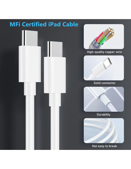 Cargador Rápido USB C 20W para iPad Pro y Air con Cable 2m