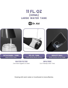 Irrigador Dental Dr. Aid Portátil Inalámbrico Negro 326ml 2