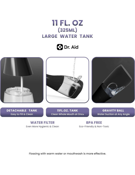 Irrigador Dental Dr. Aid Portátil Inalámbrico Negro 326ml