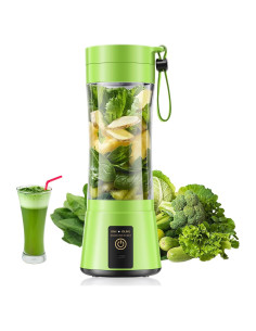 Licuadora Portátil YFIXQNSU Verde 380ml Recargable USB 6 Cuchillas