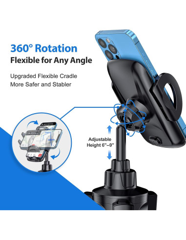 Soporte para Teléfono en Portavasos Volport, Ajustable 360