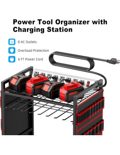 Carro Organizador de Herramientas JUNNUJ con Estación de Carga 8 Tomas 2