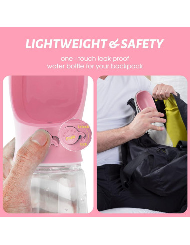 Botella de Agua para Perros Kalimdor 0.56L Rosa a Prueba de Fugas