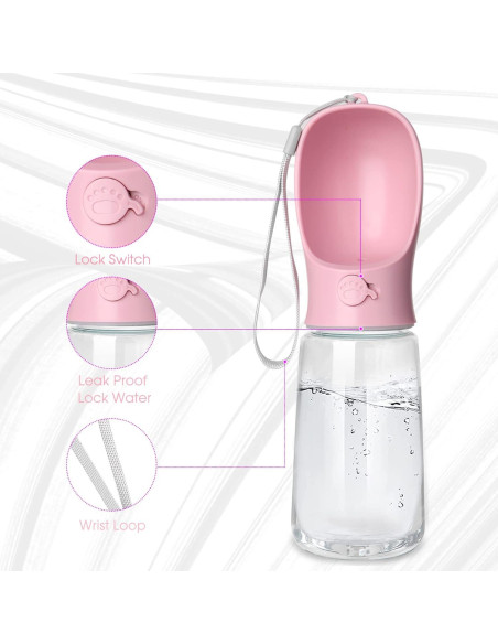 Botella de Agua para Perros Kalimdor 0.56L Rosa a Prueba de Fugas