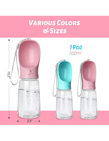 Botella de Agua para Perros Kalimdor 0.56L Rosa a Prueba de Fugas