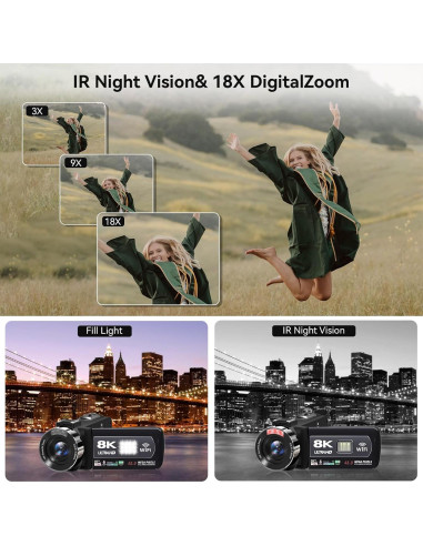 Cámara de Video MURAUX HDV01-8K 48MP 15FPS Zoom 18X