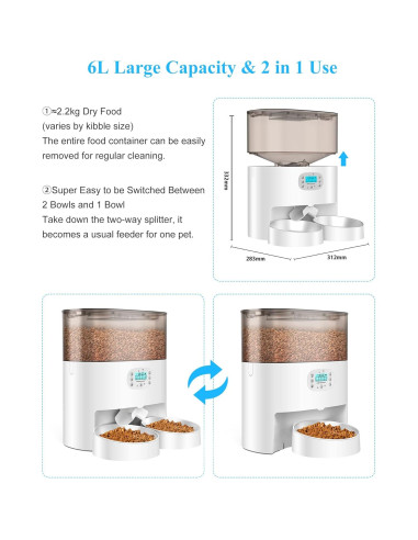 Comedero Automático HoneyGuaridan 6L para 2 Gatos WiFi