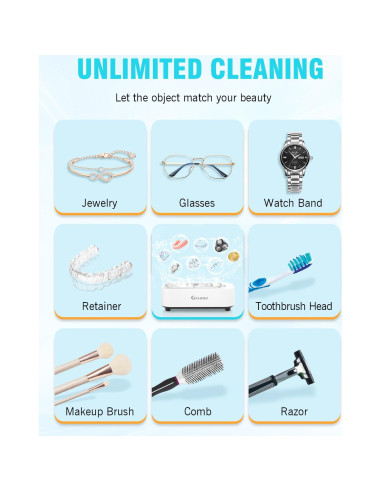 Limpiador Ultrasónico de Joyas Gisaae 350ml 48kHz 2 Modos
