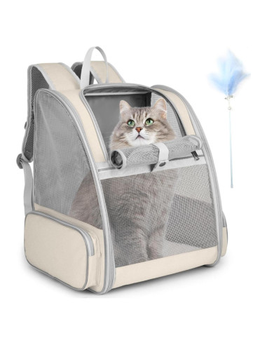 Mochila Transportadora para Gatos SSAWcasa 38x32x42cm Beige