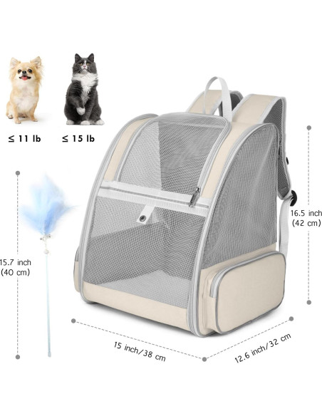 Mochila Transportadora para Gatos SSAWcasa 38x32x42cm Beige