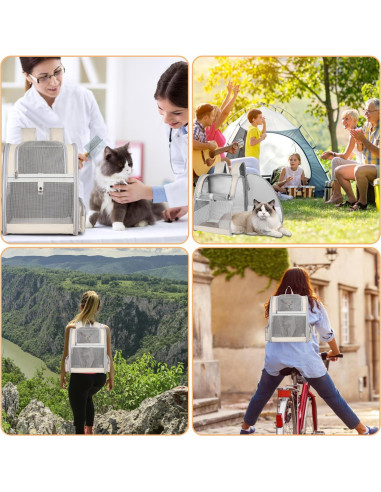 Mochila Transportadora para Gatos SSAWcasa 38x32x42cm Beige