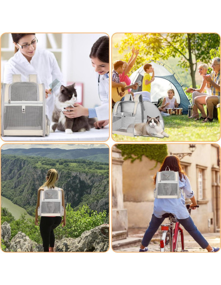 Mochila Transportadora para Gatos SSAWcasa 38x32x42cm Beige