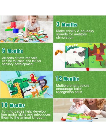 Libro Suave Sensorial para Bebés 0-12 Meses - 2 en 1