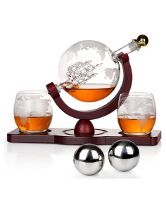 Juego de Decantador de Whisky PONPUR Globo 850ml con 2 Vasos