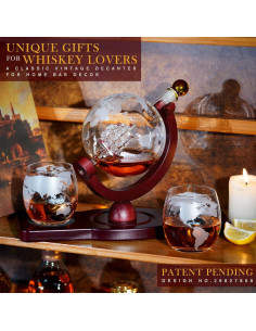 Juego de Decantador de Whisky PONPUR Globo 850ml con 2 Vasos 2