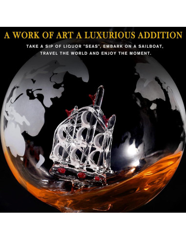 Juego de Decantador de Whisky PONPUR Globo 850ml con 2 Vasos