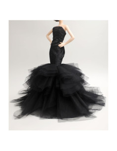 Vestido de Muñeca de Terciopelo Negro Cora Gu 30.48 cm Hecho a Mano