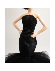 Vestido de Muñeca de Terciopelo Negro Cora Gu 30.48 cm Hecho a Mano 2