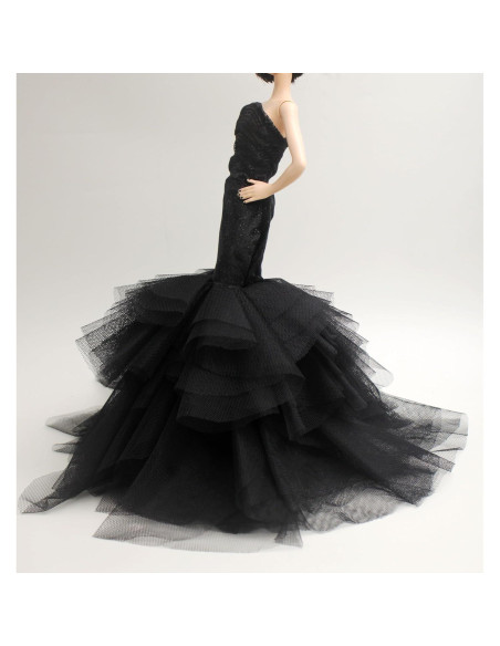 Vestido de Muñeca de Terciopelo Negro Cora Gu 30.48 cm Hecho a Mano
