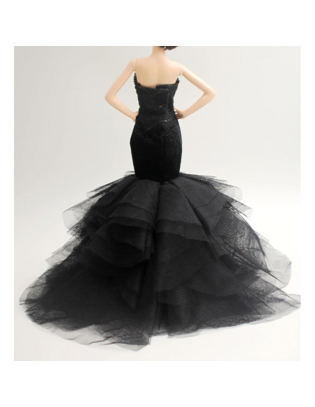 Vestido de Muñeca de Terciopelo Negro Cora Gu 30.48 cm Hecho a Mano