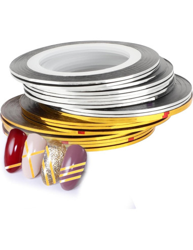 20 Rollos Cinta de Rayado para Uñas Dorada y Plateada 1mm