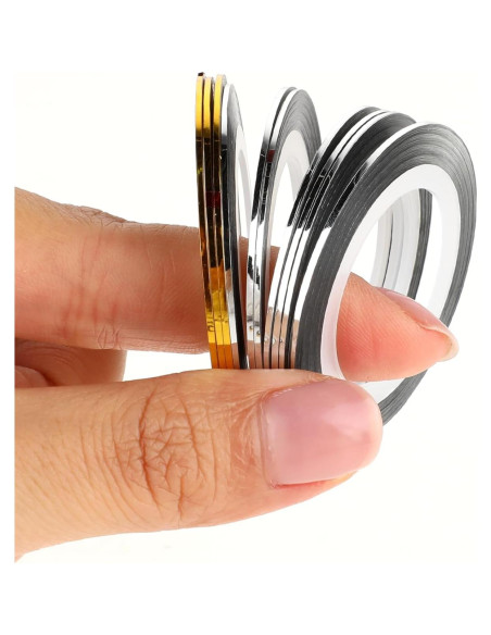 20 Rollos Cinta de Rayado para Uñas Dorada y Plateada 1mm